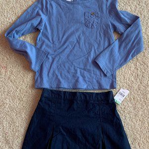 GIRLS - sz 4 TOUGHSKIN 2pc outfit set mix & match pleated skirt with shirt, blue